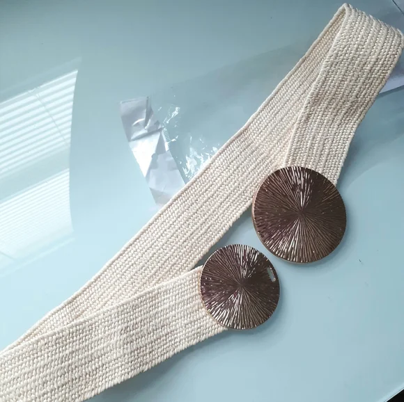 Gold Buckle Woven Stretch Belt NWT - Picture 5 of 5